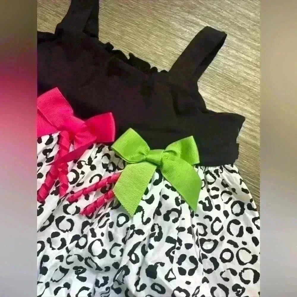 Girls Leopard Print Dress 4T  Colorfull Bows Good Lad Retail $35